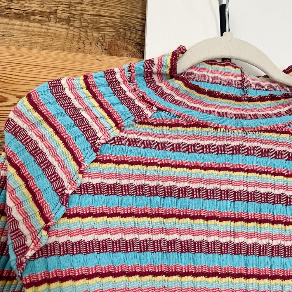 Free People Mirror Blue Striped Mock Neck Long Sleeve Top Medium - Picture 7 of 7